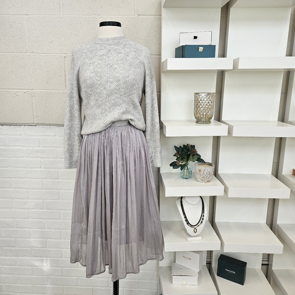 Silver Pointelle Sweater With Subtle Metallic Threading